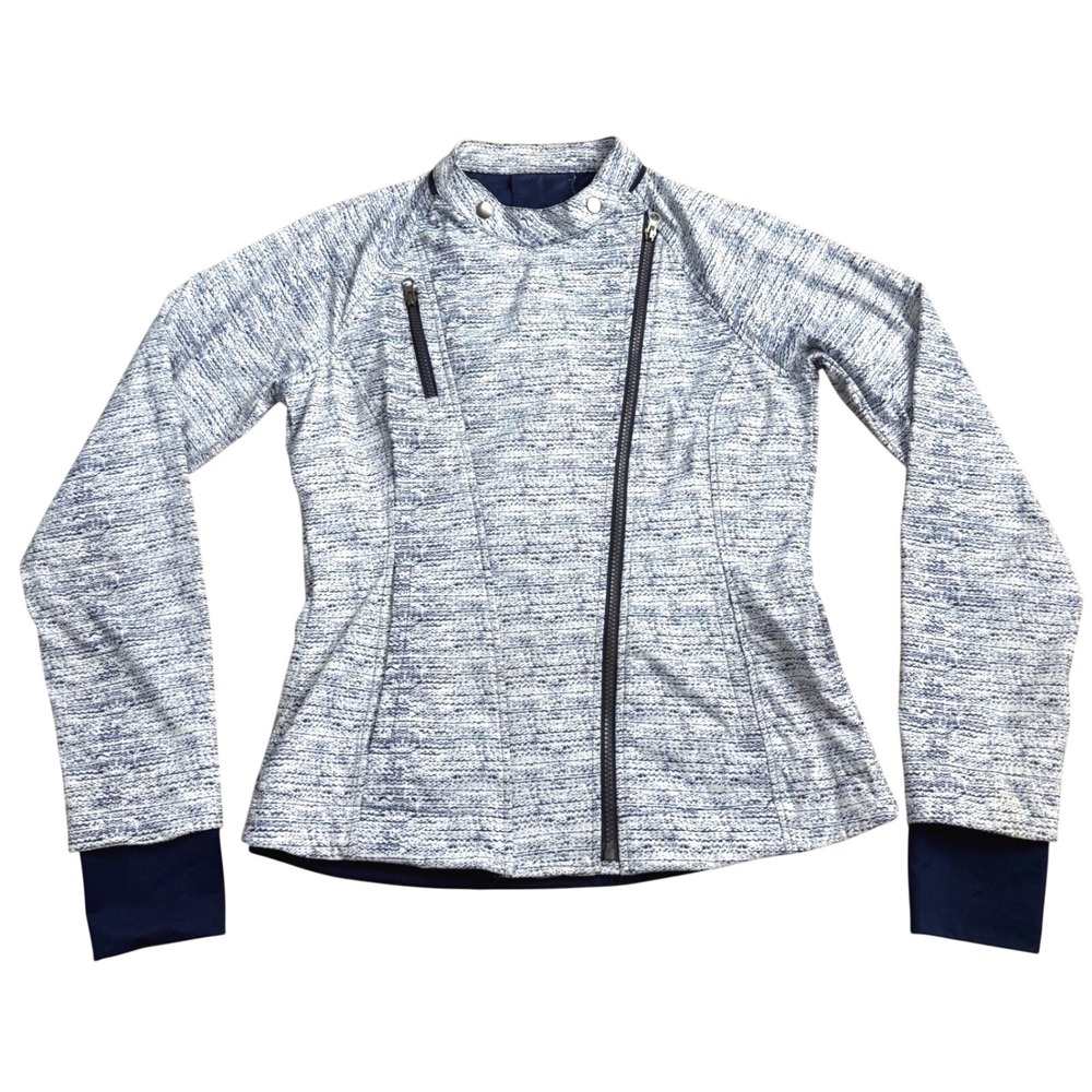 Mondetta BlueSpaceDye MotoZip Jacket WomensSize M Lightweight Sporty Thumbholes